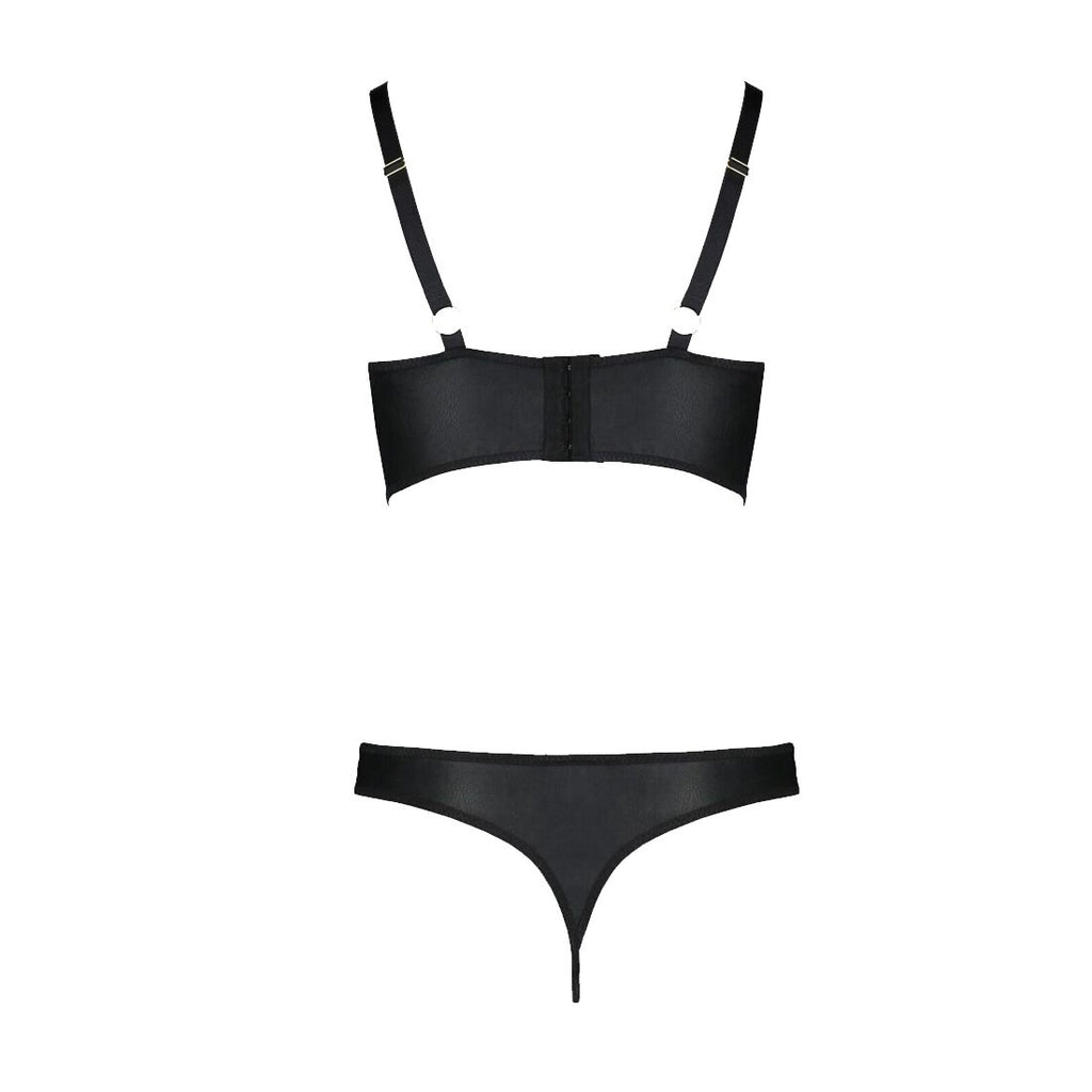 Passion (Польща) Комплект з екошкіри Passion MALWIA BIKINI 6XL/7XL black, з люверсами та ремінцями, бра, трусики