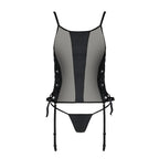 Сітчастий корсет з екошкіри Passion MALWIA CORSET 4XL/5XL black, з люверсами та знімними пажами