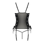 Сітчастий корсет з екошкіри Passion MALWIA CORSET 4XL/5XL black, з люверсами та знімними пажами