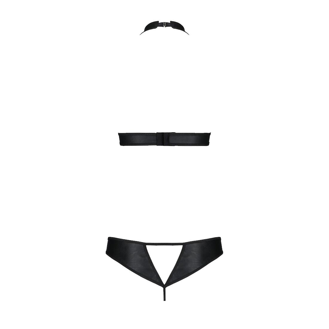 Passion (Польща) Комплект із екошкіри Passion MALWIA SET with Open Bra 4XL/5XL black, топ та трусики з люверсами