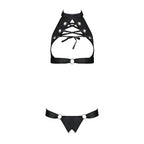 Комплект із екошкіри Passion MALWIA SET with Open Bra 6XL/7XL black, топ та трусики з люверсами