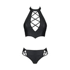 Комплект з екошкіри Passion NANCY BIKINI 4XL/5XL black, бра та трусики з імітацією шнурівки