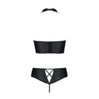 Комплект з екошкіри Passion NANCY BIKINI 4XL/5XL black, бра та трусики з імітацією шнурівки