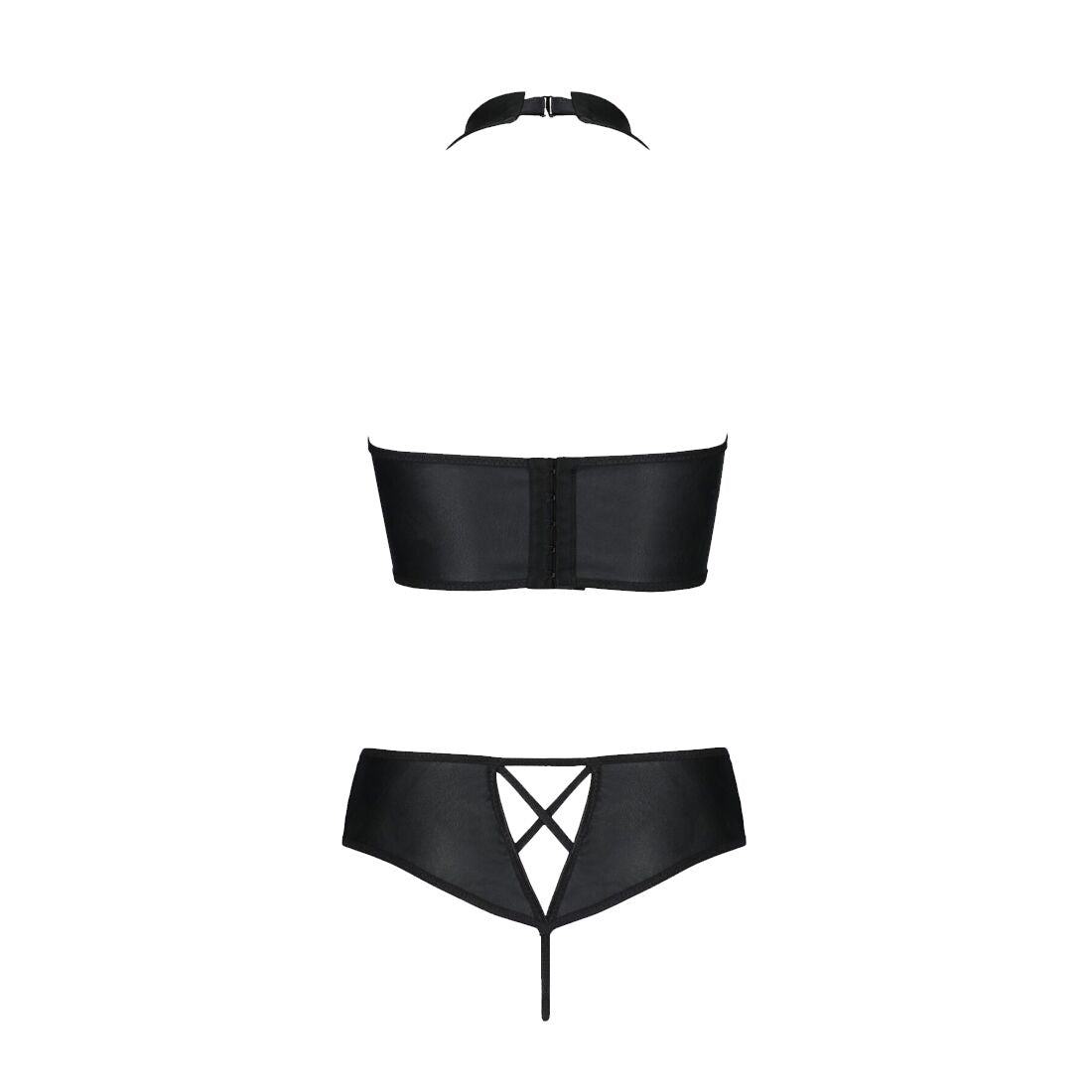 Passion (Польща) Комплект з екошкіри Passion NANCY BIKINI 4XL/5XL black, бра та трусики з імітацією шнурівки