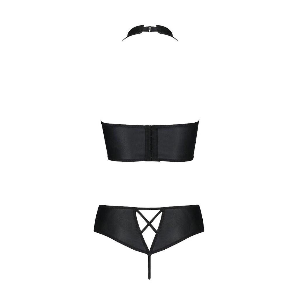 Passion (Польща) Комплект з екошкіри Passion NANCY BIKINI 6XL/7XL black, бра та трусики з імітацією шнурівки