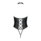 Боді з екошкіри Passion NANCY BODY 6XL/7XL black, з імітацією шнурівки та відкритим доступом