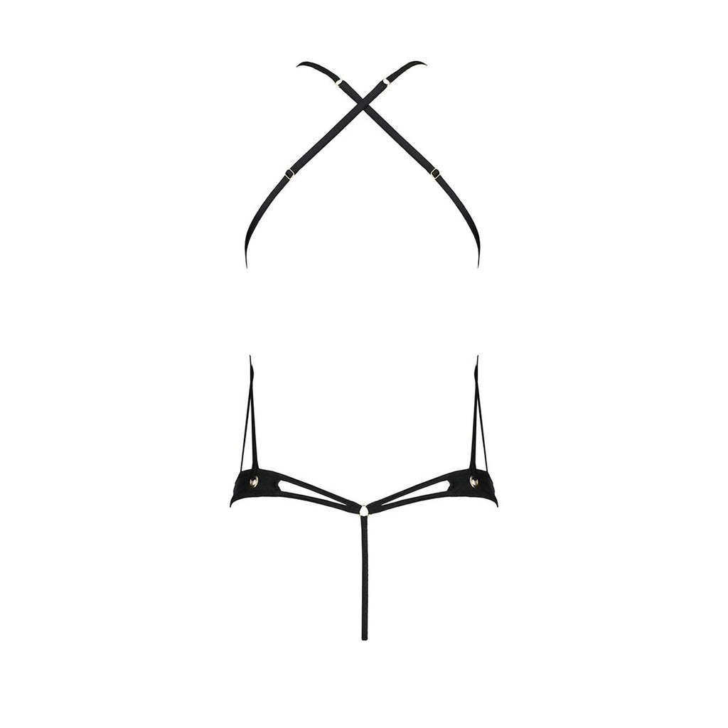 Passion (Польща) Боді з відкритим доступом Passion TASMINA BODY S/M, black, екошкіра, шнурівки, ажурні мережива