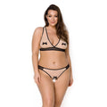 Passion (Польща) Комплект білизни Passion VIENA SET 6XL/7XL, beige, ліф, стрінги з доступом, бантики