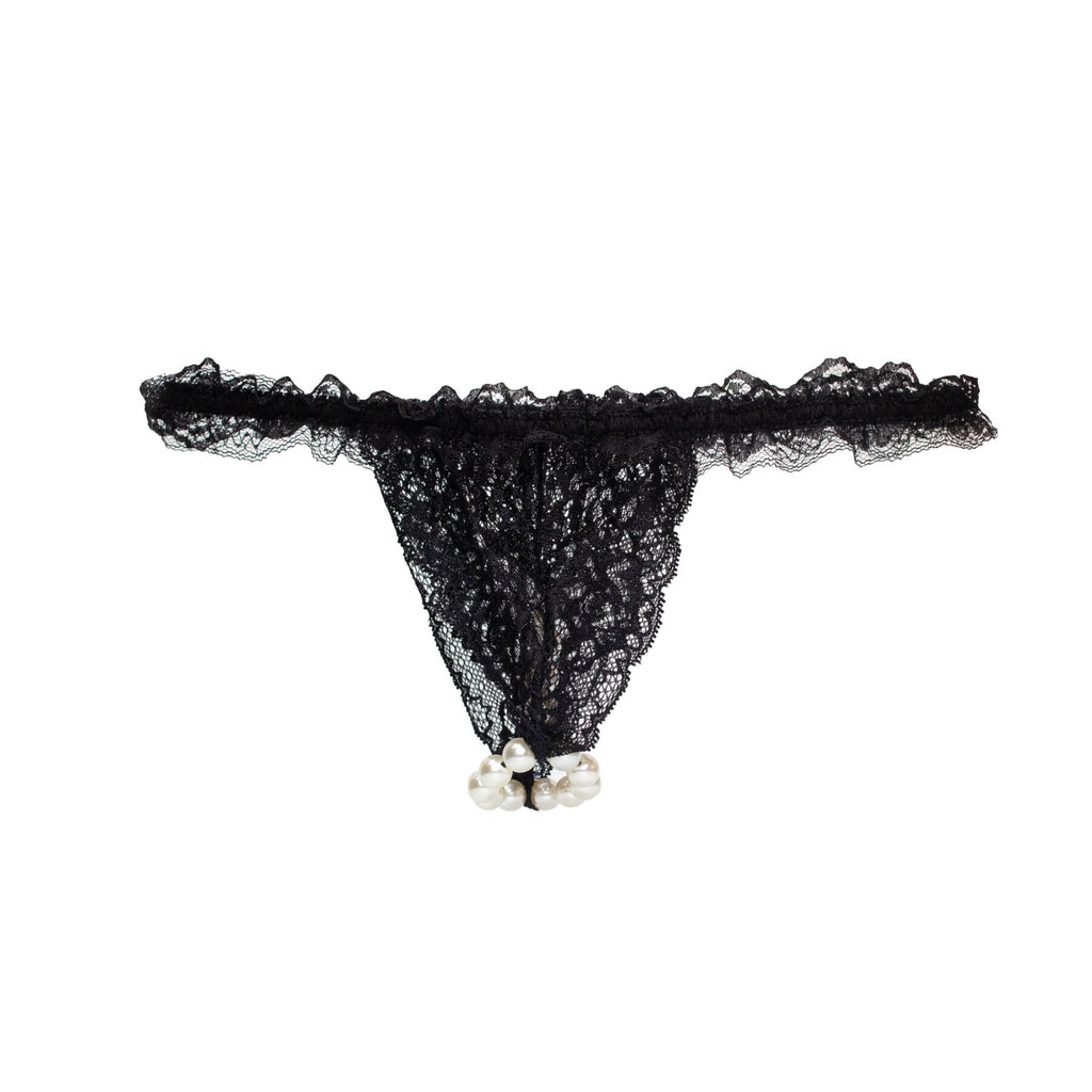 Intt (Бразилия-Португалия) Набір Intt BRAZILIAN PANTY BLACK: трусики на резинці S-XL з перлинним кільцем + полунична змазка