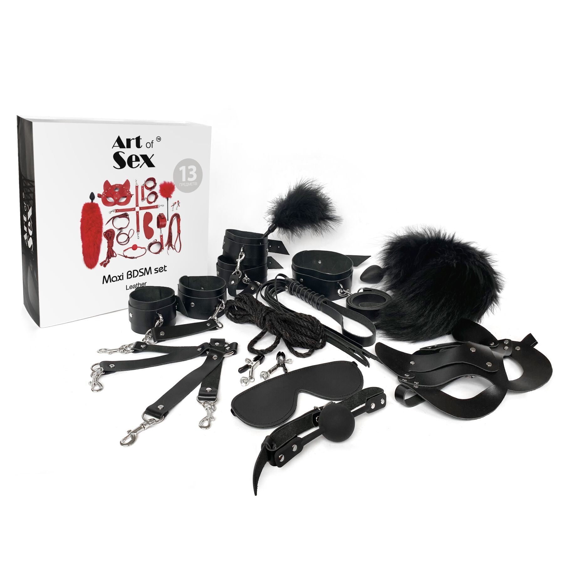 Art of Sex (Україна) Набір BDSM Art Of Sex – Maxi BDSM Set Leather, 13 предметів, чорний, натуральна шкіра