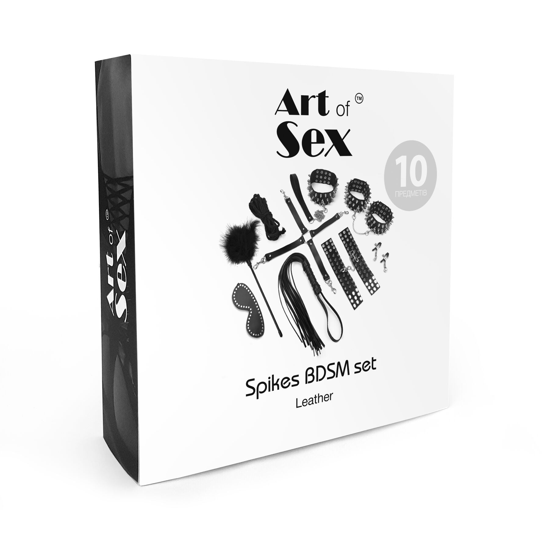 Art of Sex (Україна) BDSM-набір Art of Sex – Spikes BDSM Set Leather, 10 предметів, чорний, натуральна шкіра