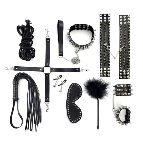 Art of Sex (Україна) BDSM-набір Art of Sex – Spikes BDSM Set Leather, 10 предметів, чорний, натуральна шкіра