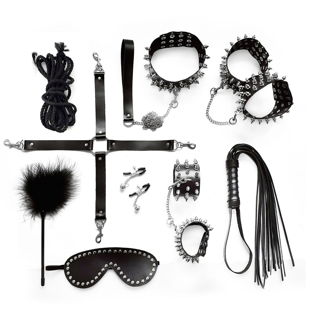 Art of Sex (Україна) BDSM-набір Art of Sex – Spikes BDSM Set Leather, 10 предметів, чорний, натуральна шкіра