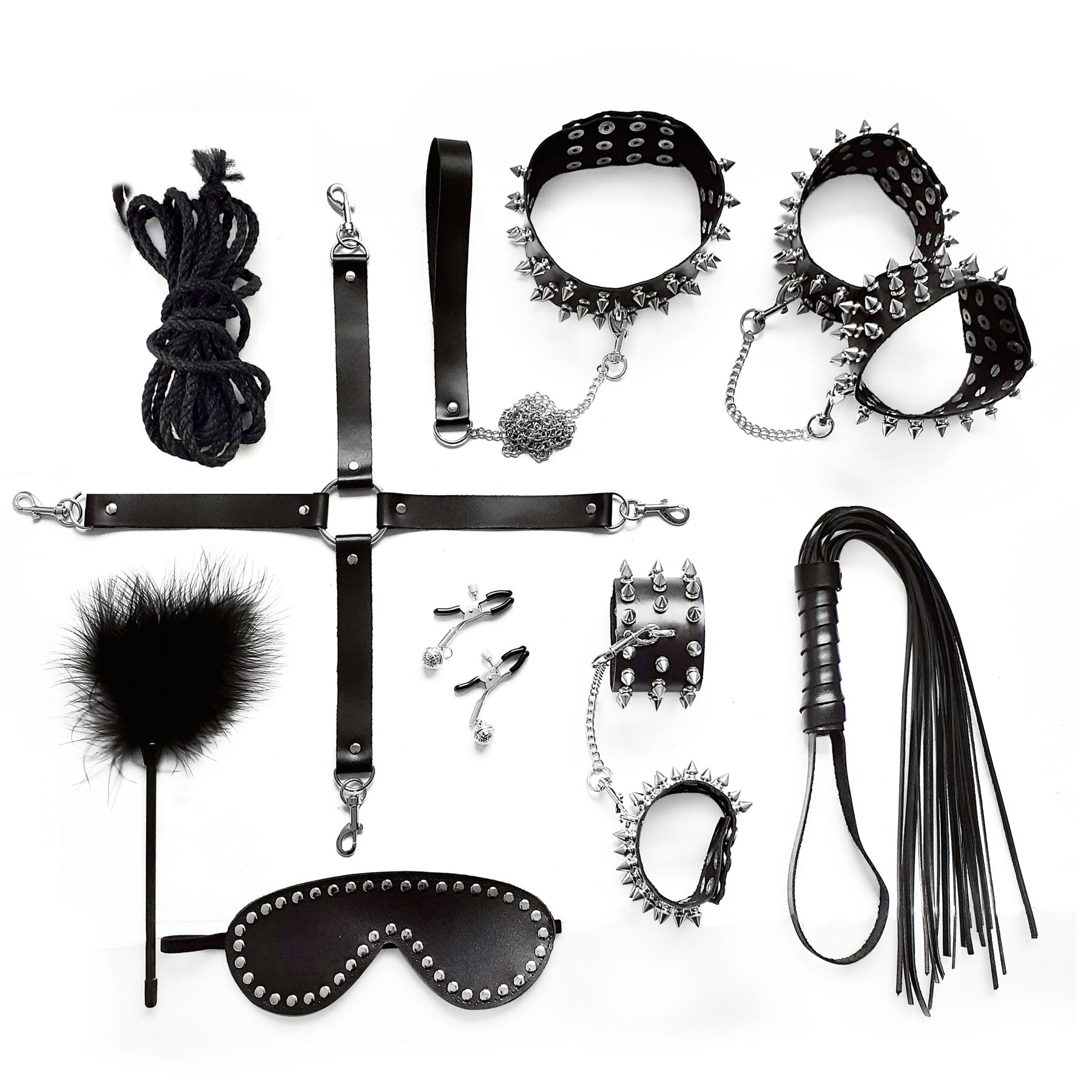 Art of Sex (Україна) BDSM-набір Art of Sex – Spikes BDSM Set Leather, 10 предметів, чорний, натуральна шкіра