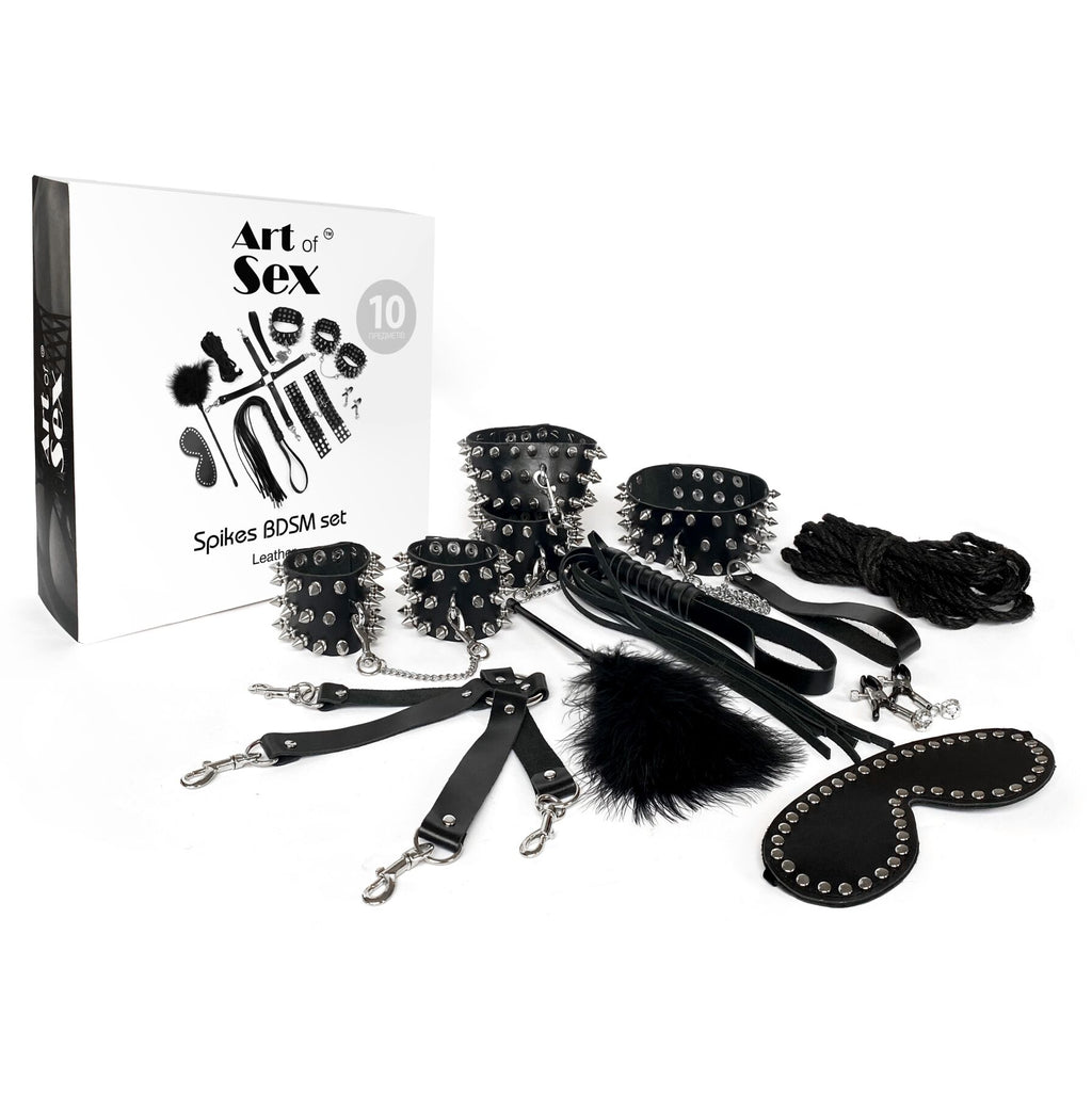 Art of Sex (Україна) BDSM-набір Art of Sex – Spikes BDSM Set Leather, 10 предметів, чорний, натуральна шкіра