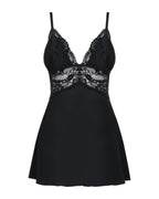 Сатиновий пеньюар із мереживом Obsessive 810-BAB-1 babydoll & thong S/M, чорний, пеньюар, танга