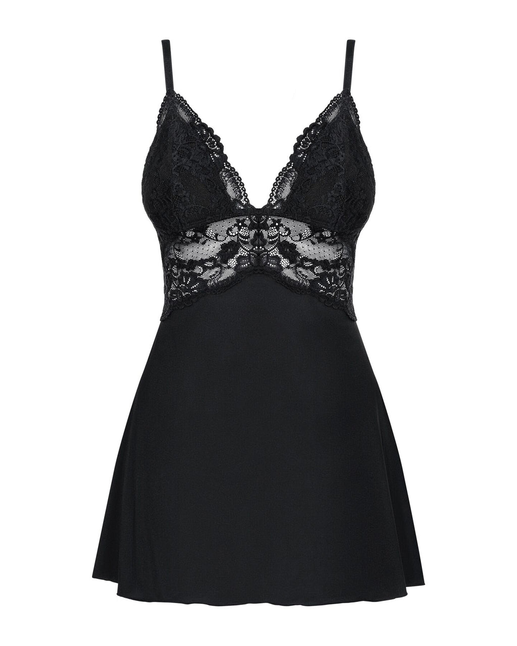 Obsessive (Польща) Сатиновий пеньюар з мереживом Obsessive 810-BAB-1 babydoll & thong L/XL, чорний, пеньюар, танга