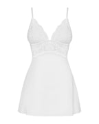 Сатиновий пеньюар із мереживом Obsessive 810-BAB-2 babydoll & thong S/M, білий, пеньюар, танга