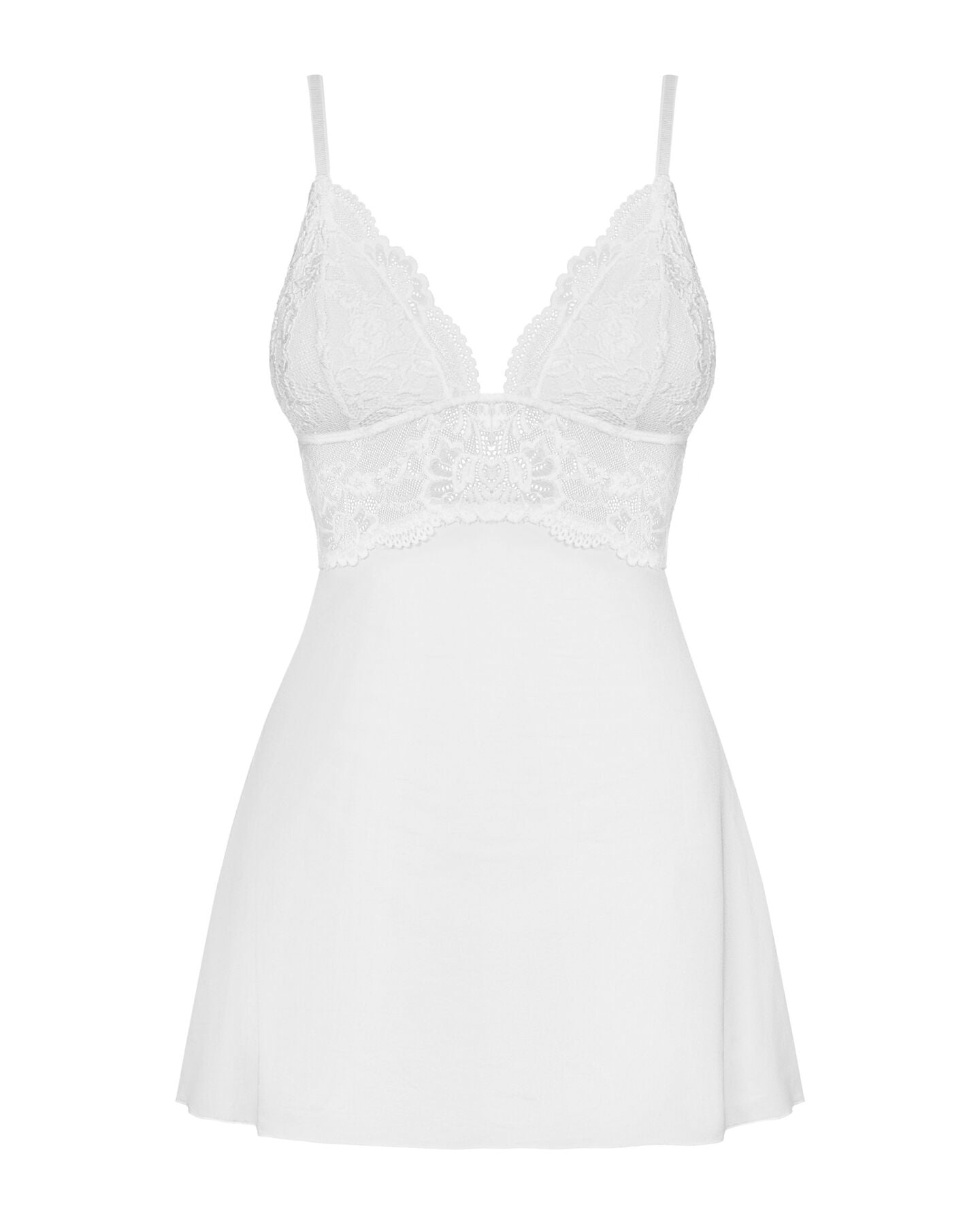 Obsessive (Польща) Сатиновий пеньюар з мереживом Obsessive 810-BAB-2 babydoll & thong L/XL, білий, пеньюар, танга