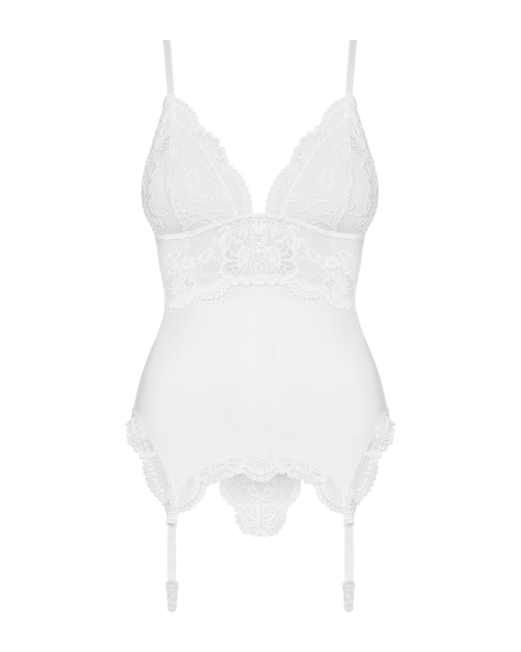 Obsessive (Польща) Сатиновий мереживний корсет Obsessive 810-COR-2 babydoll & thong S/M, білий, корсет, танга