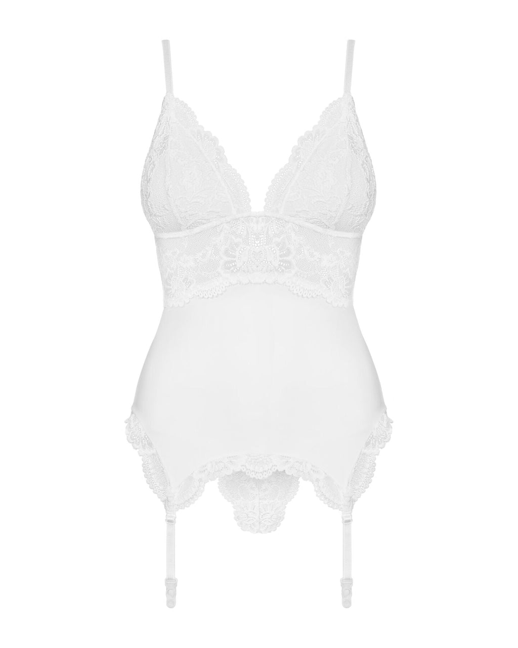 Сатиновий мереживний корсет Obsessive 810-COR-2 babydoll & thong S/M, білий, кор