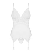 Сатиновий мереживний корсет Obsessive 810-COR-2 babydoll & thong S/M, білий, кор