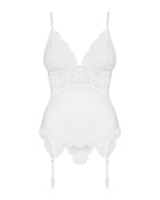 Сатиновий мереживний корсет Obsessive 810-COR-2 babydoll & thong, корсет, танга