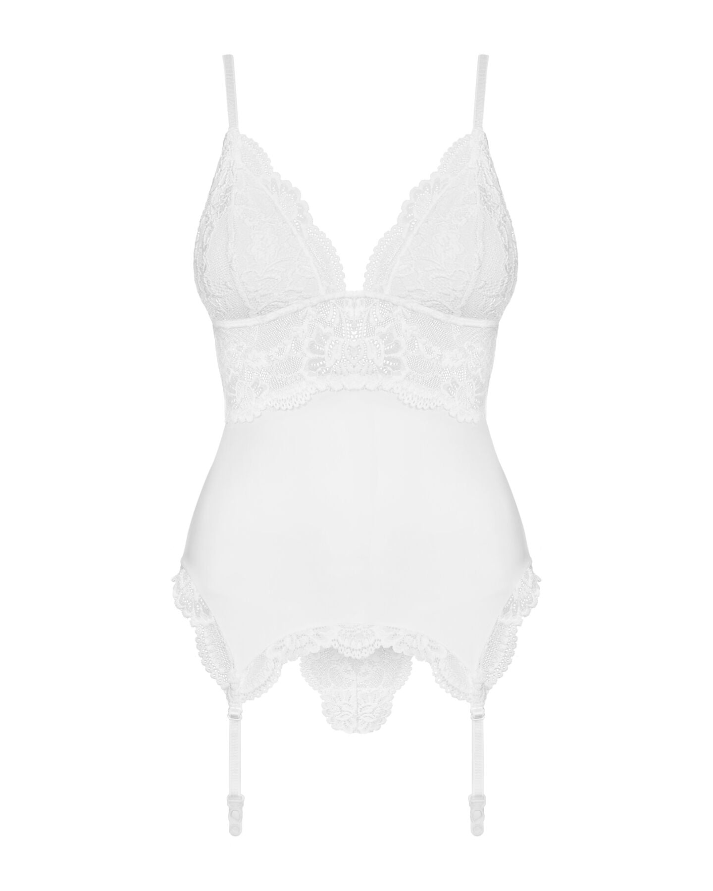 Obsessive (Польща) Сатиновий мереживний корсет Obsessive 810-COR-2 babydoll & thong L/XL, білий, корсет, танга