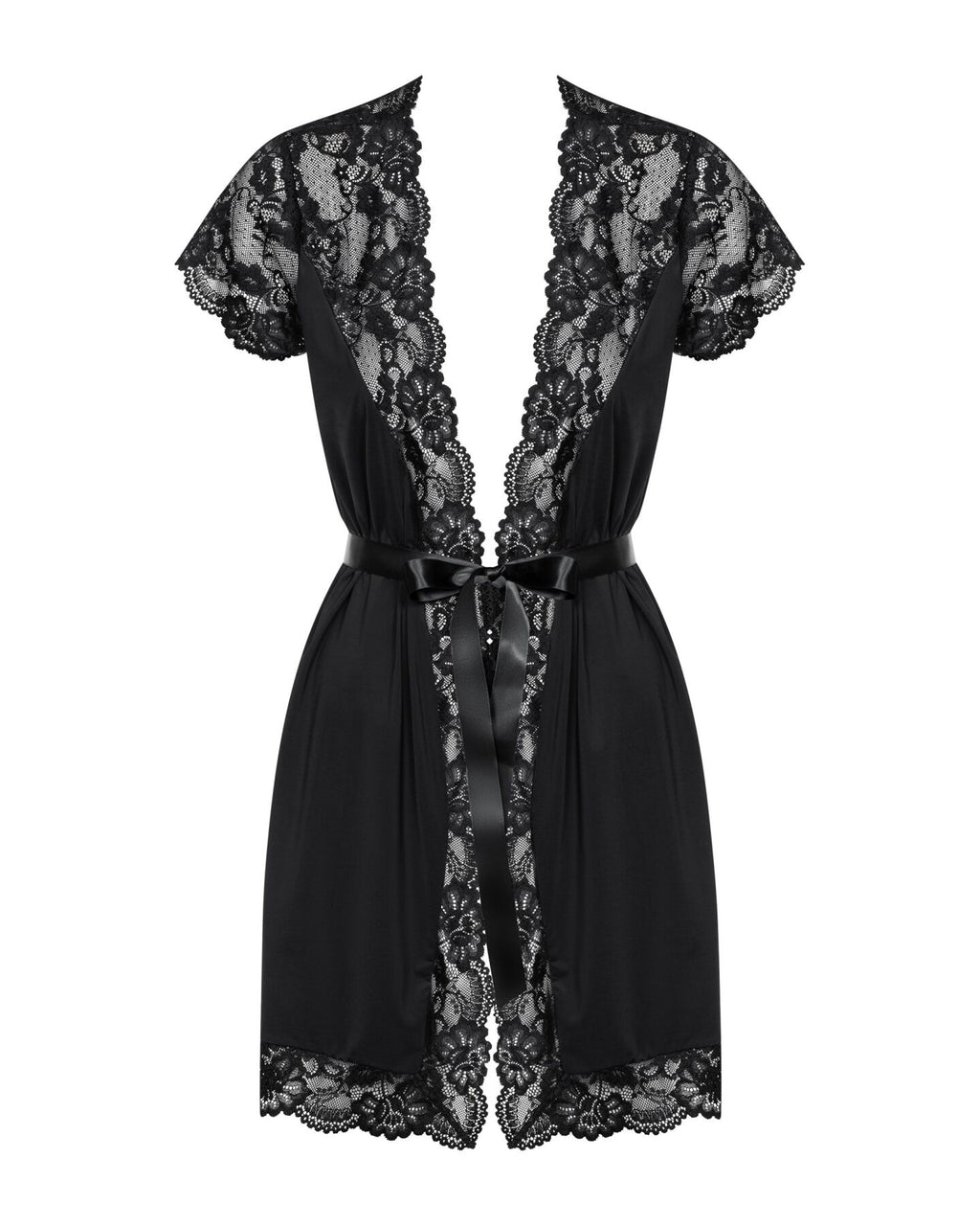 Obsessive (Польща) Сатиновий відкритий пеньюар на поясі Obsessive 810-PEI–1 peignoir black L/XL, чорний