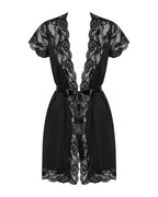 Сатиновий відкритий пеньюар на поясі Obsessive 810-PEI–1 peignoir black L/XL, чо