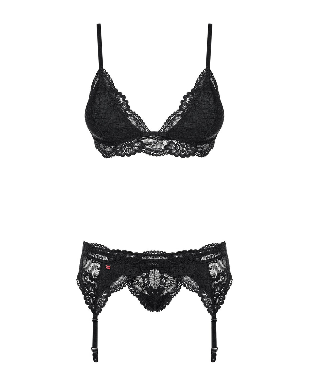 Obsessive (Польща) Мереживний комплект білизни Obsessive 810-SEG-1 L/XL Black, бюстгальтер, стрінги, пояс для панчіх
