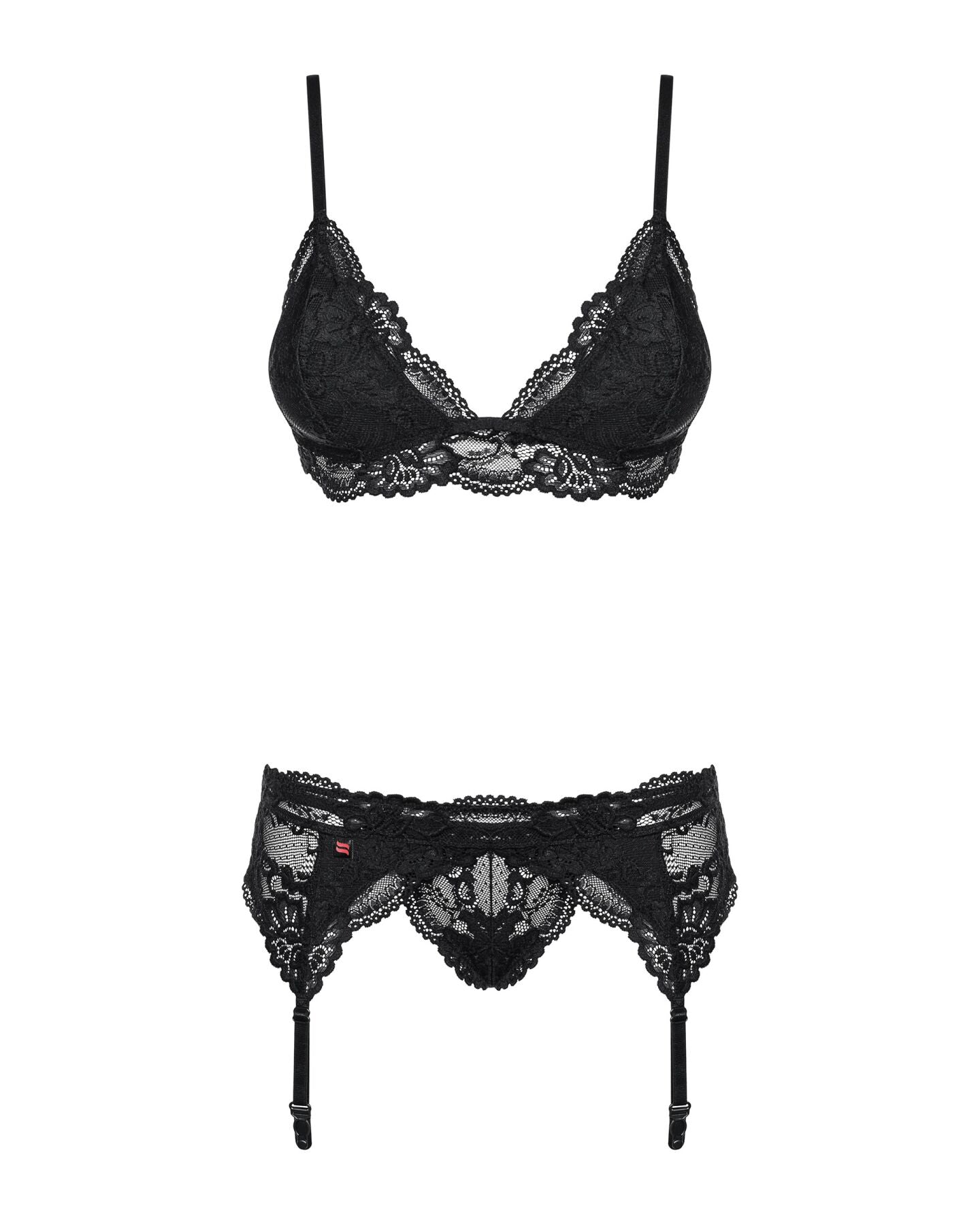 Obsessive (Польща) Мереживний комплект білизни Obsessive 810-SEG-1 L/XL Black, бюстгальтер, стрінги, пояс для панчіх
