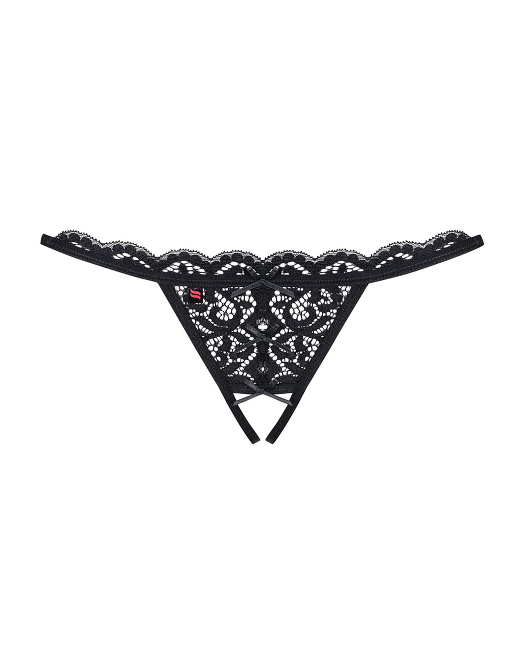 Obsessive (Польща) Мереживні танги з двома отворами Obsessive 831-THC-1 crotchless thong S/M, чорні, бантики