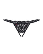 Мереживні танги з двома отворами Obsessive 831-THC-1 crotchless thong S/M, чорні, бантики