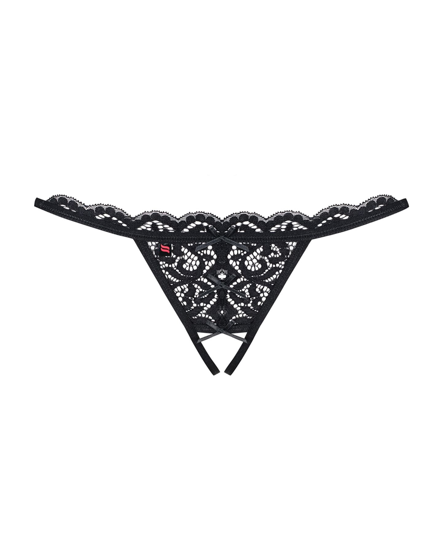Obsessive (Польща) Мереживні танги з двома отворами Obsessive 831-THC-1 crotchless thongL/XL, чорні, бантики