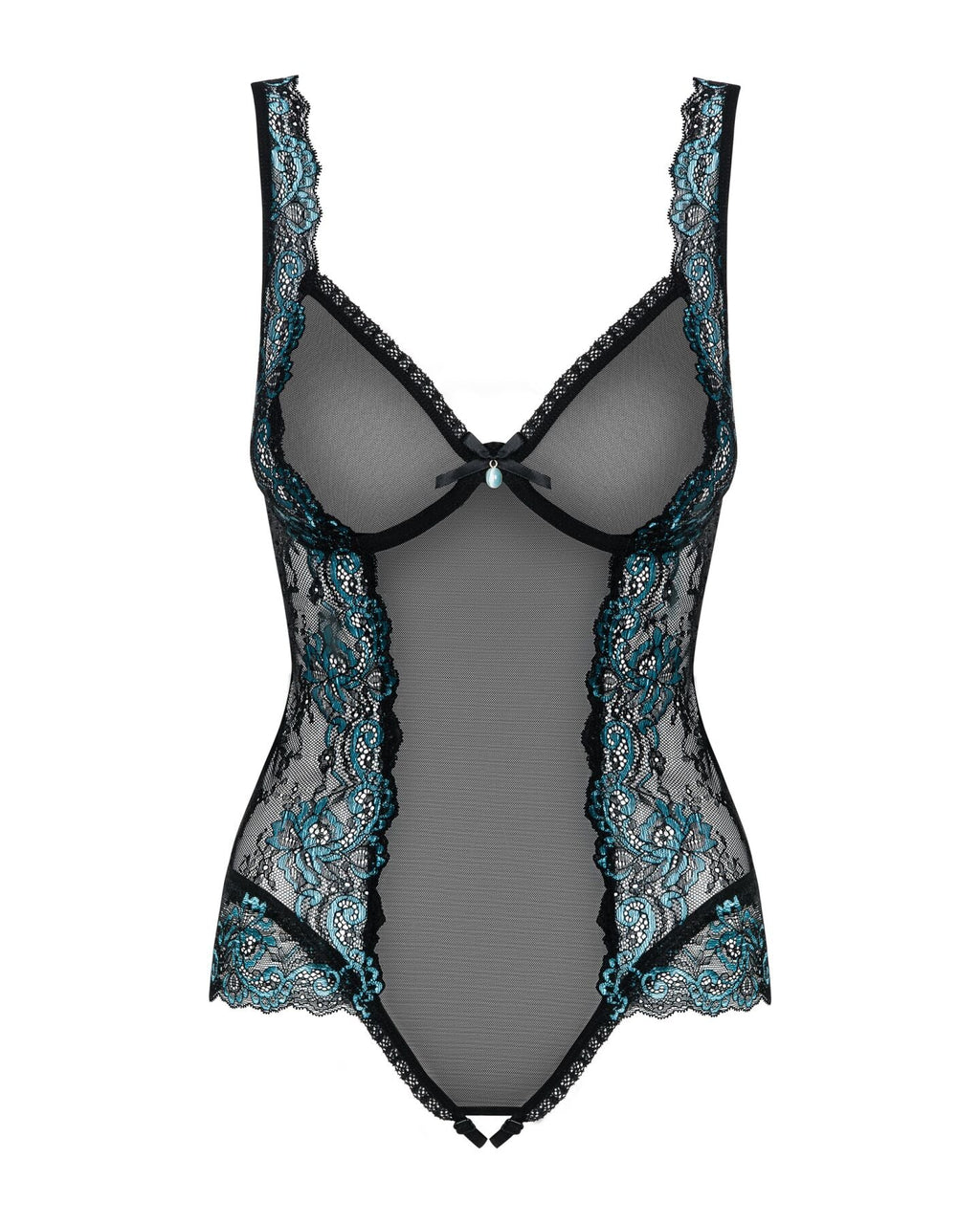 Сітчасте боді на кісточках Obsessive Amanta teddy L/XL, чорне, з доступом