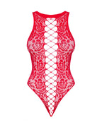 Ажурний бодістокінг із ефектом шнурівки Obsessive B120 teddy red S/M/L, червоний