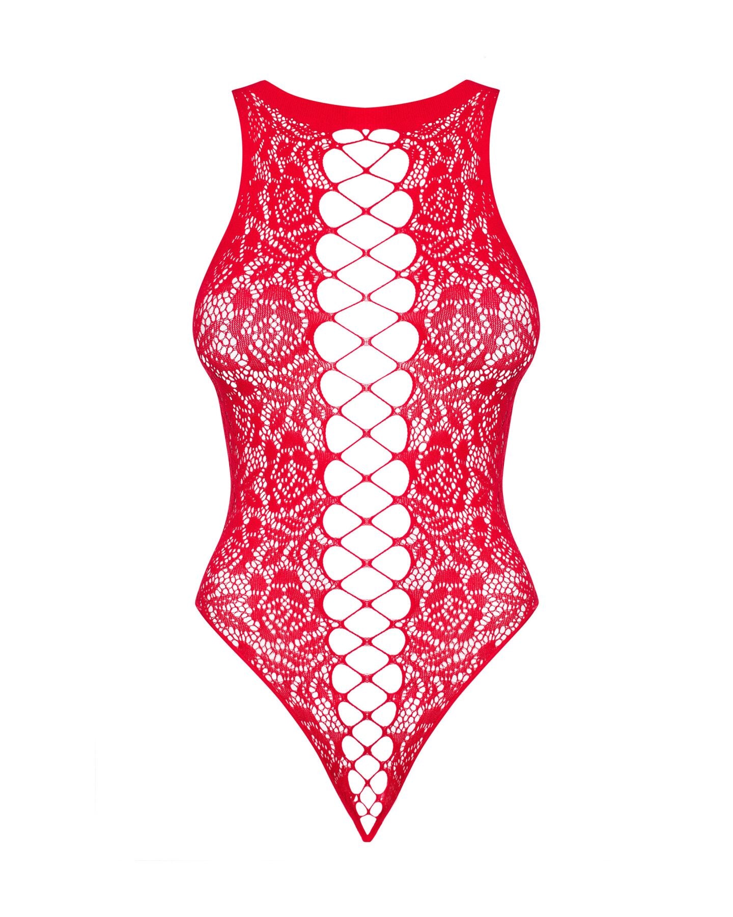 Obsessive (Польща) Ажурний бодістокінг із ефектом шнурівки Obsessive B120 teddy red S/M/L, червоний