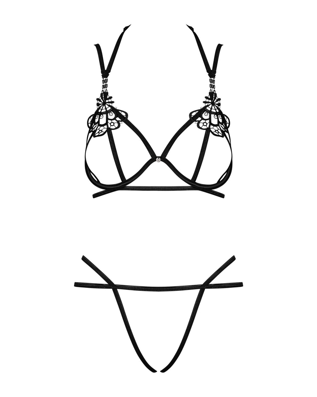 Еротичний комплект зі стреп Obsessive Badossa 2-pcs set L/XL, чорний, з доступом