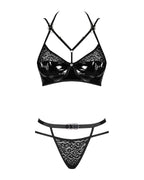 Еротичний комплект під латекс зі стрепами Obsessive Bagirela 2-pcs set L/XL, чорний, під леопард, бю