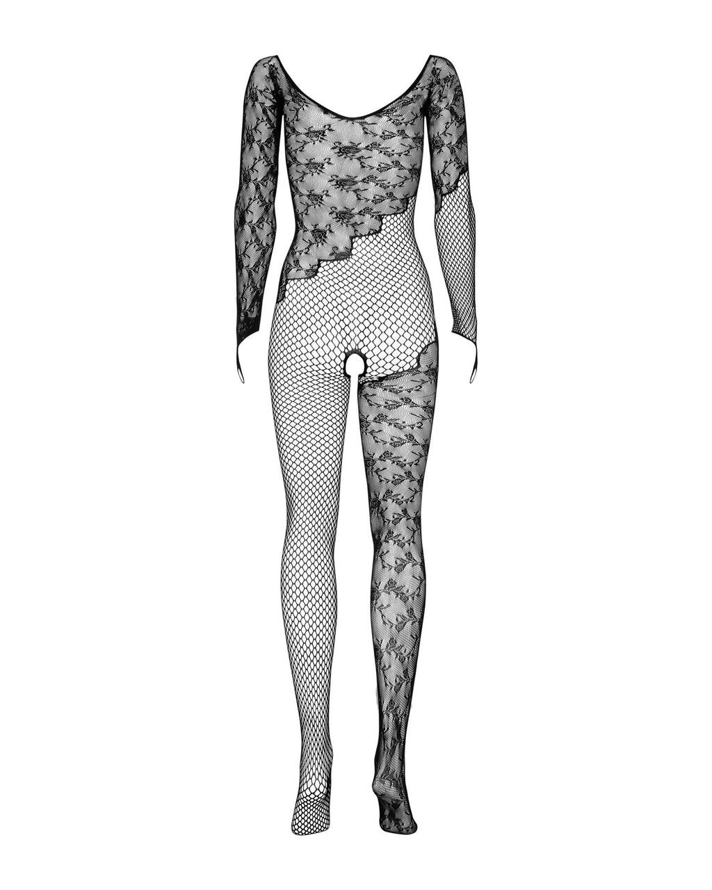 Obsessive (Польща) Бодістокінг Obsessive Bodystocking F210 S/M/L black, рукава-мітенки, сітка, кольорове мереживо