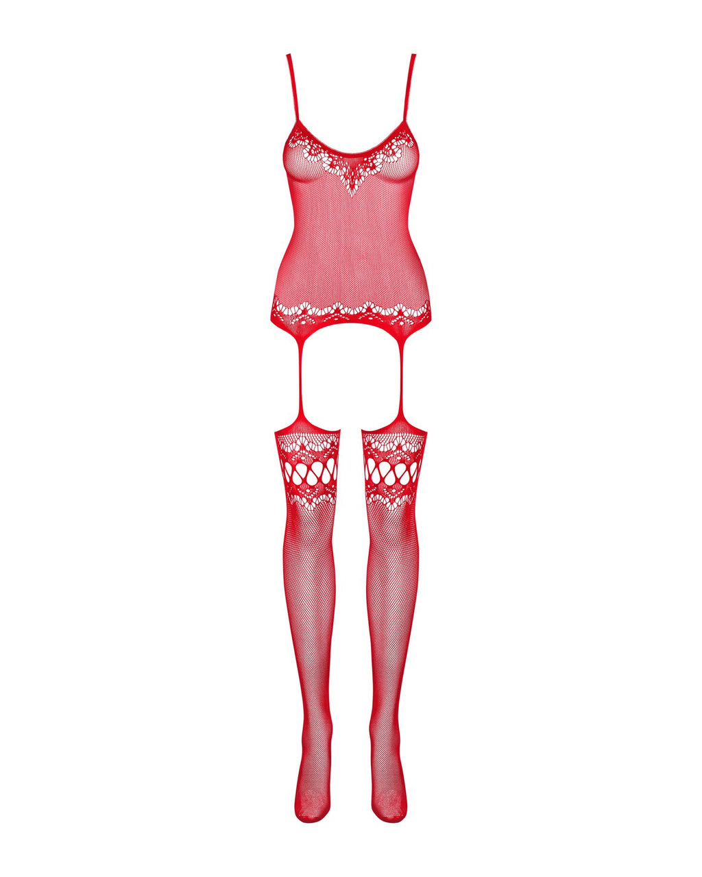 Obsessive (Польща) Бодістокінг Obsessive Bodystocking F214 red S/M/L, імітація корсета та панчіх на підв’язках