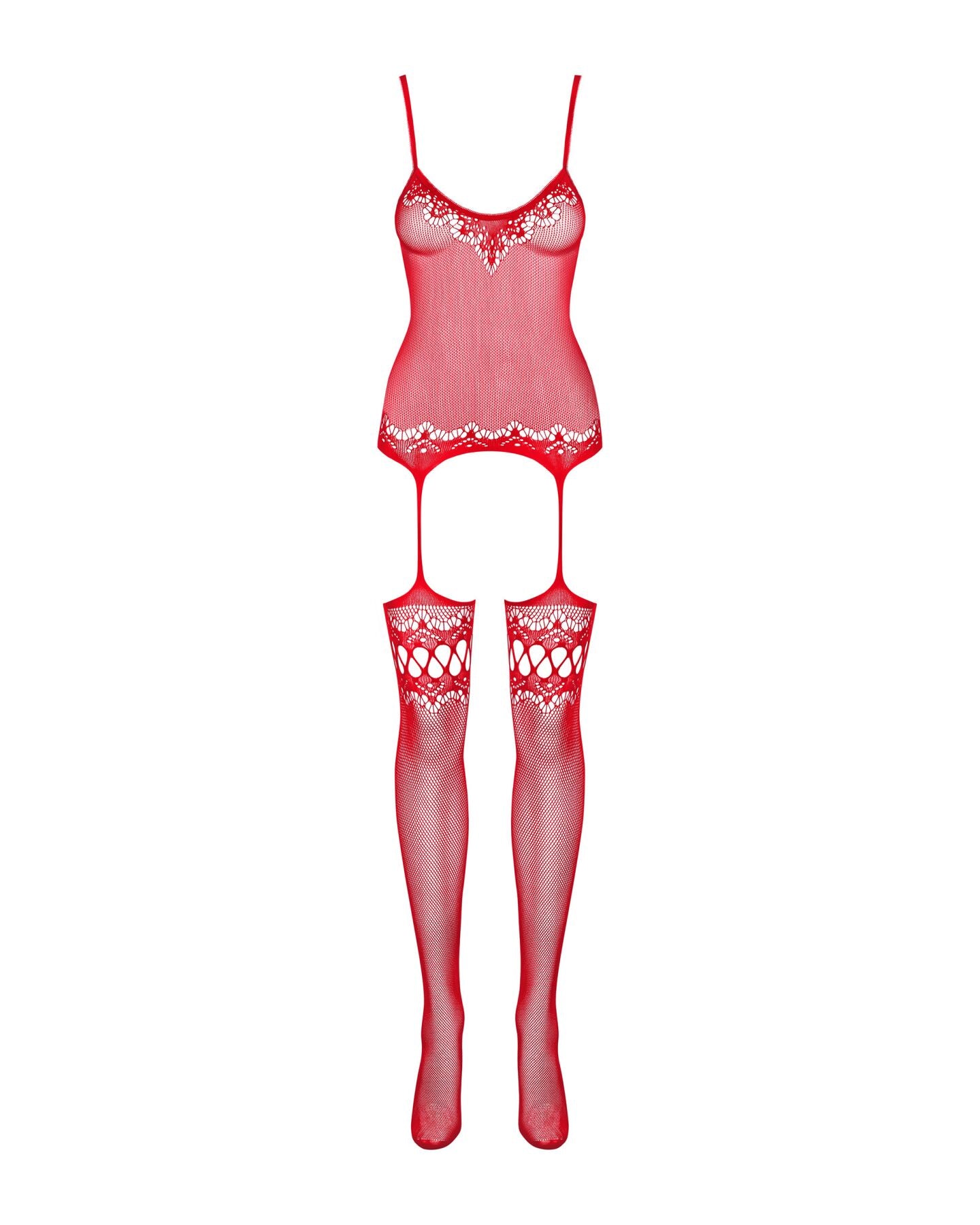 Obsessive (Польща) Бодістокінг Obsessive Bodystocking F214 red S/M/L, імітація корсета та панчіх на підв’язках