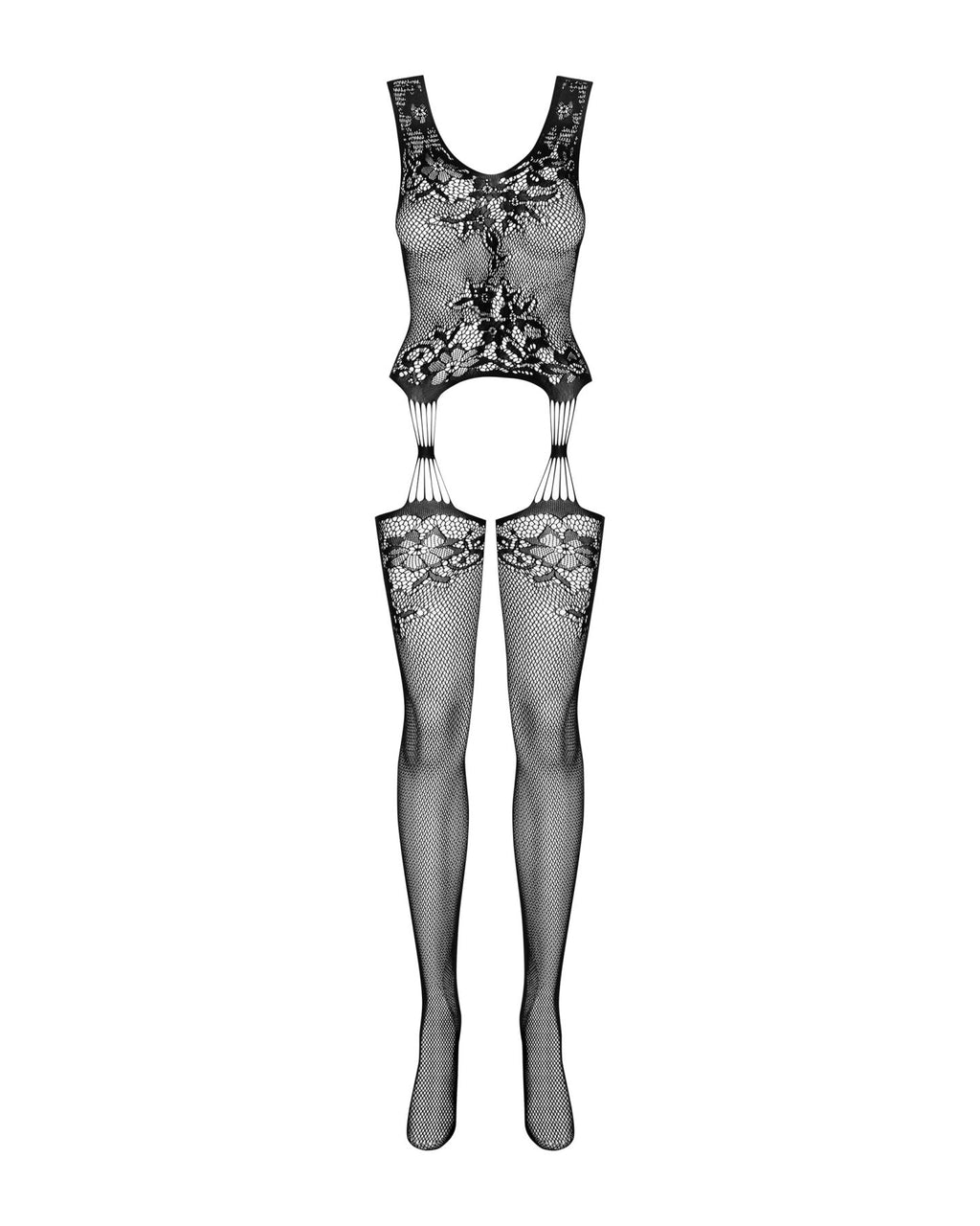 Obsessive (Польща) Бодістокінг Obsessive Bodystocking F221 S/M/L, силуетний малюнок з квітковими мотивами, імітація пан