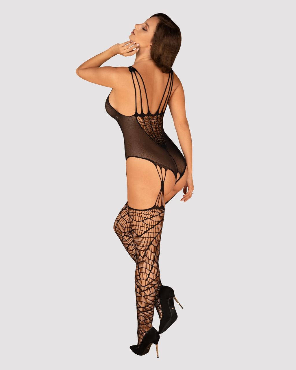 Obsessive (Польща) Ажурний бодістокінг під павутину Obsessive Bodystocking G325 black S/M/L, чорний, комбінезон