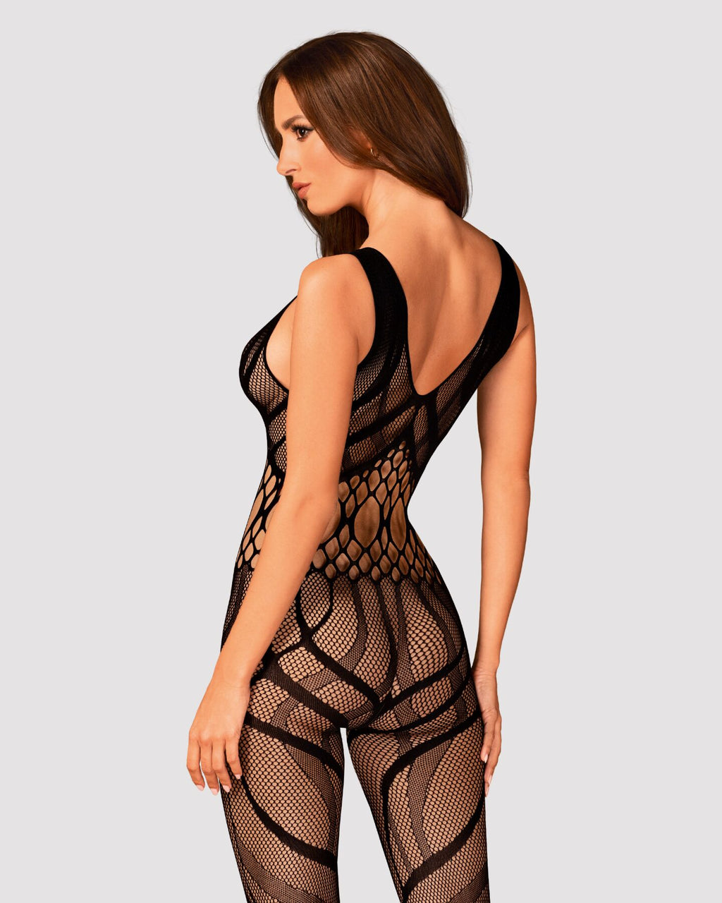Obsessive (Польща) Сітчастий бодістокінг з вирізами та малюнком Obsessive Bodystocking G328 S/M/L, чорний, комбінезон