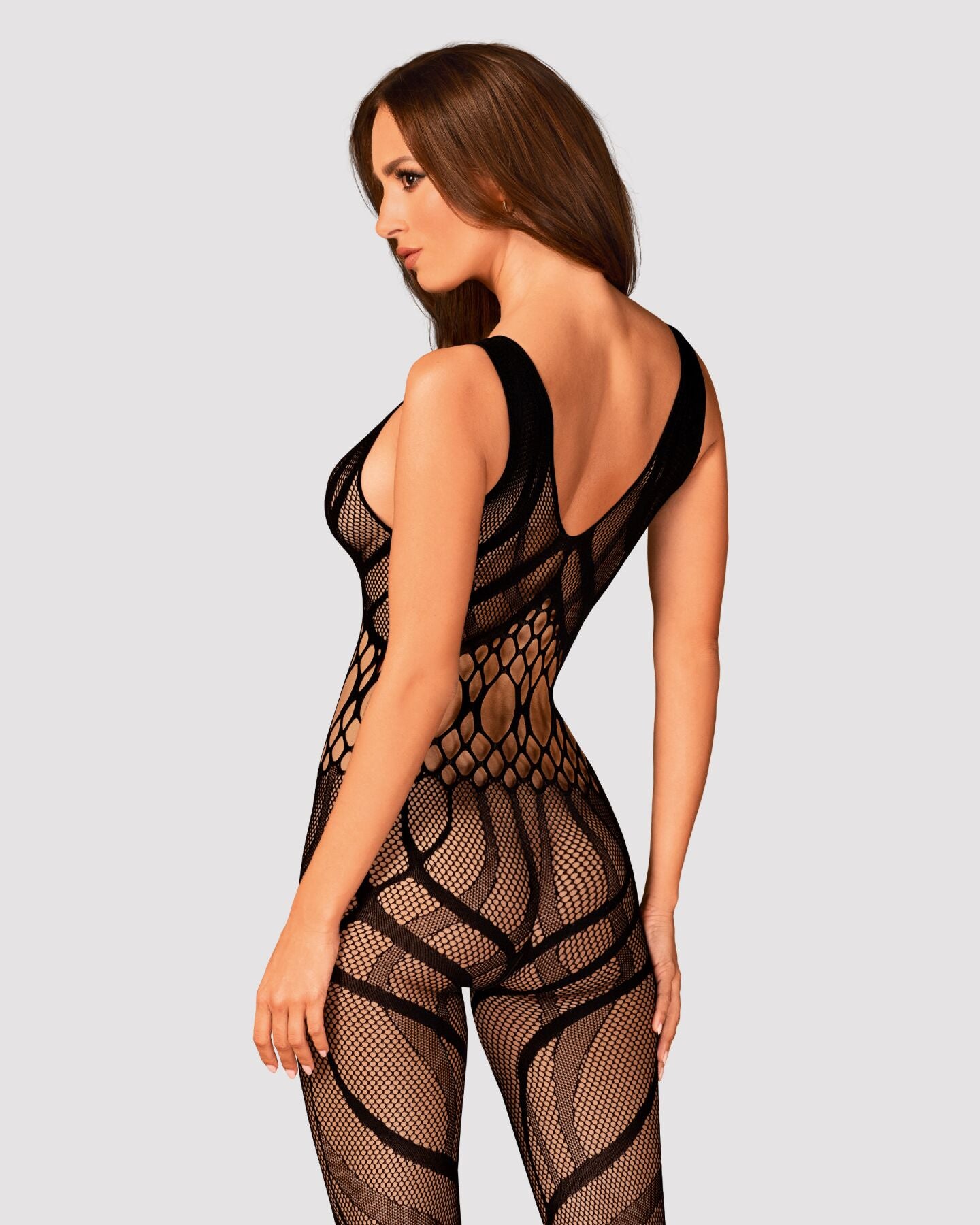 Obsessive (Польща) Сітчастий бодістокінг з вирізами та малюнком Obsessive Bodystocking G328 S/M/L, чорний, комбінезон