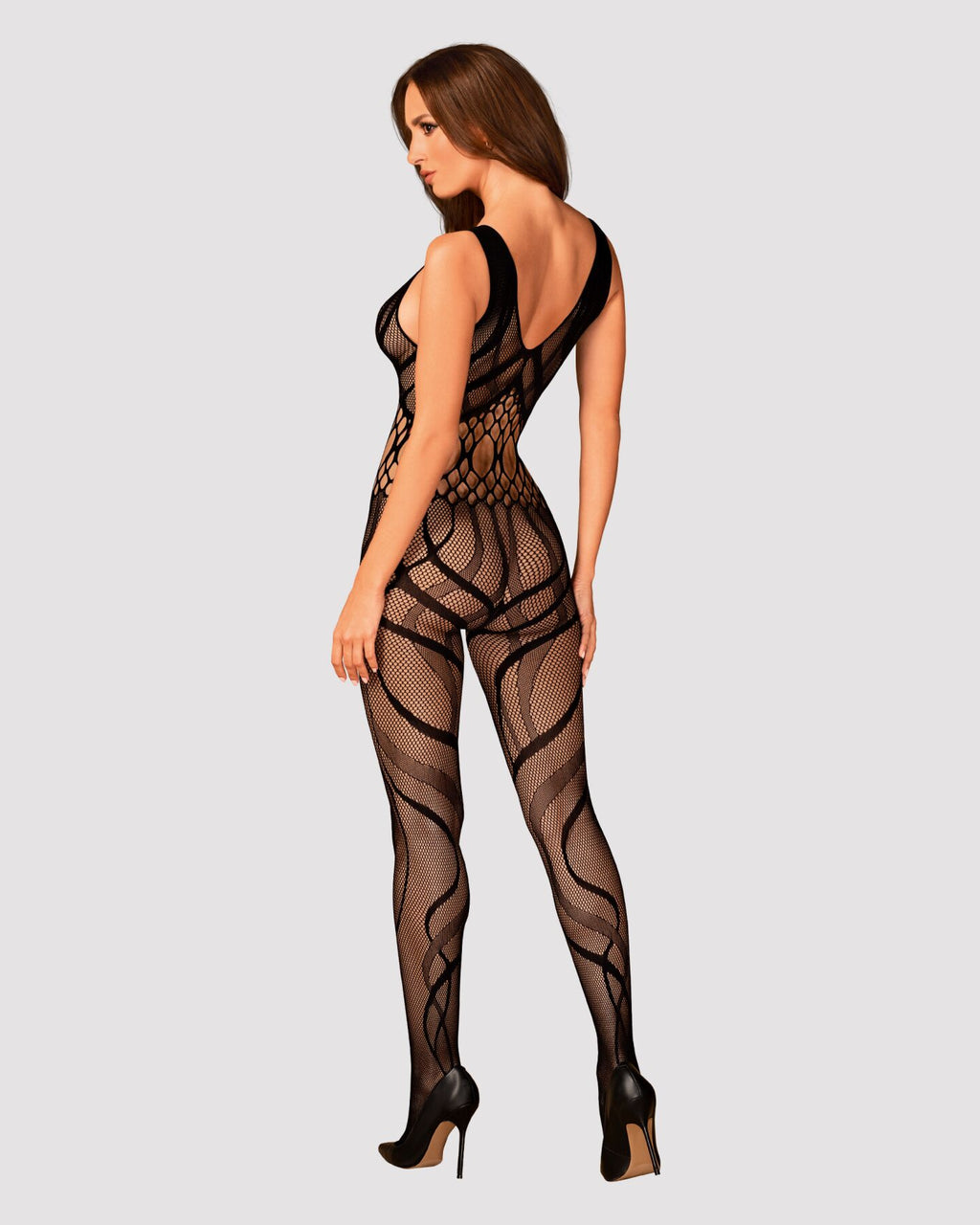 Obsessive (Польща) Сітчастий бодістокінг з вирізами та малюнком Obsessive Bodystocking G328 S/M/L, чорний, комбінезон
