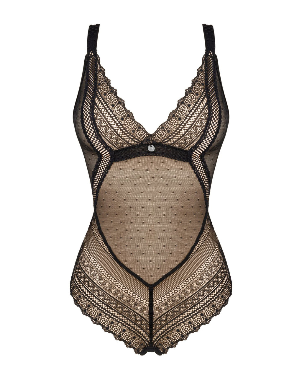 Obsessive (Польща) Мереживне боді з декольте Obsessive Estiqua teddy M/L, чорне, широкі лямки
