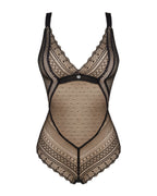 Мереживне боді з декольте Obsessive Estiqua teddy M/L, чорне, широкі лямки